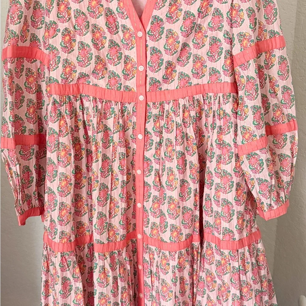 Boden Pale Pink Dress with Coral Trim - Picture 1 of 3